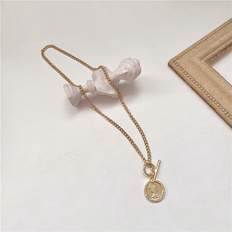 SUXI Vòng cổ mặt hình đồng xu phong cách hàn quốc xinh xắn