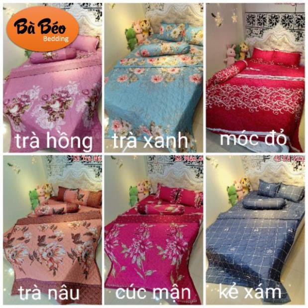 Bộ ga gối chăn hè poly cotton 5 món Drap Giường ,mền hè ,áo gối vỏ gối ôm ( ib shop chọn mẫu Màu)