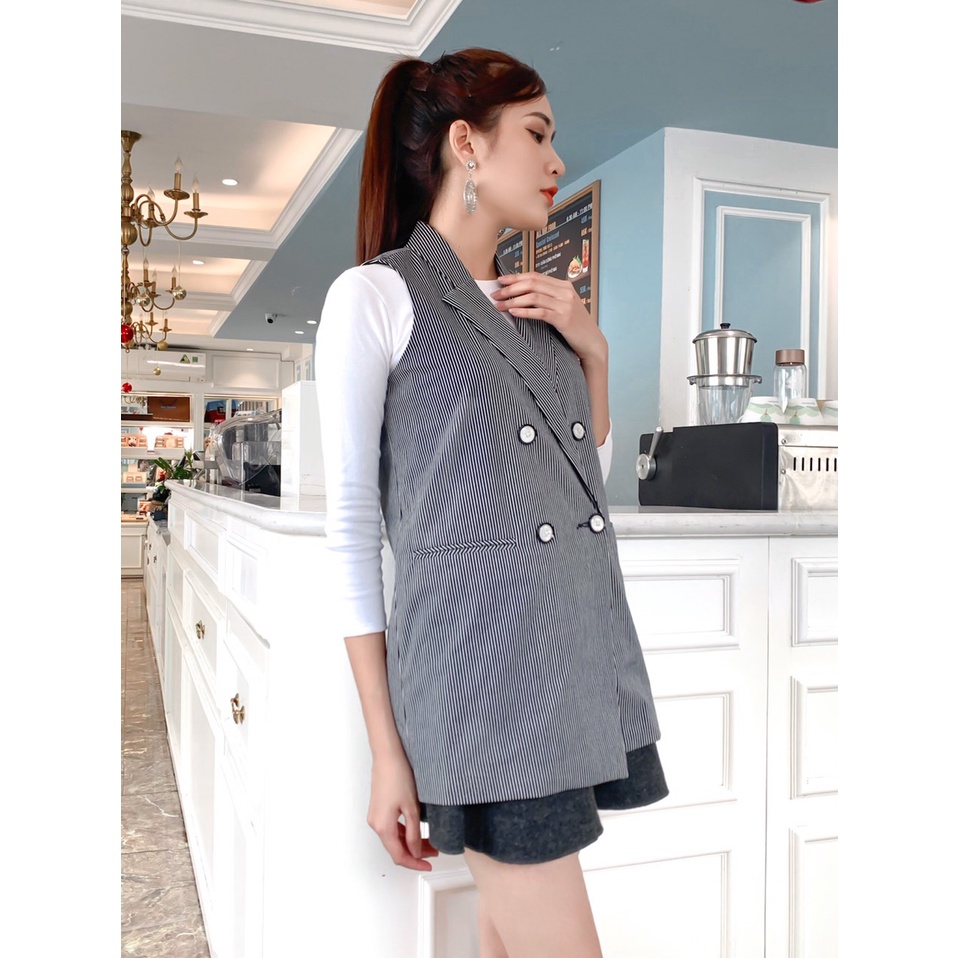 Aó khoác gile cổ vest dáng dài sành điệu thu đông 2021 hkm00118