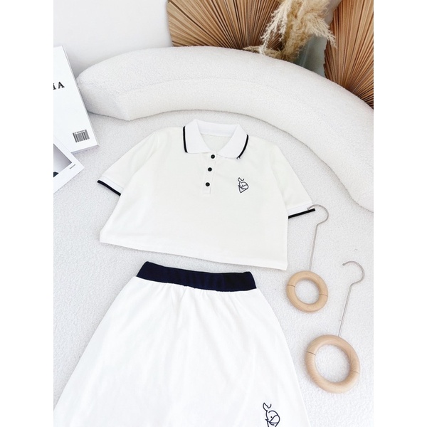 SET ÁO CỔ Chân Váy TRẮNG THÊU PHỐI CỔ VIỀN