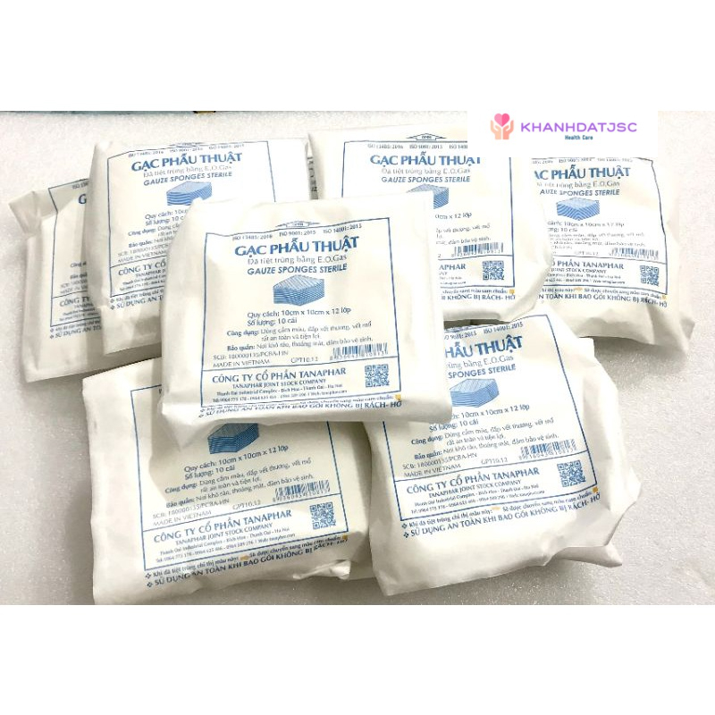 Gạc phẫu thuật, băng vết thương tiệt trùng Tanaphar 10cm x 10cm