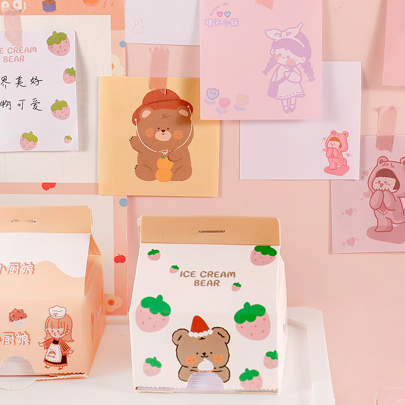 Tập giấy ghi chú thiết kế hình hộp sữa in họa tiết đáng yêu
