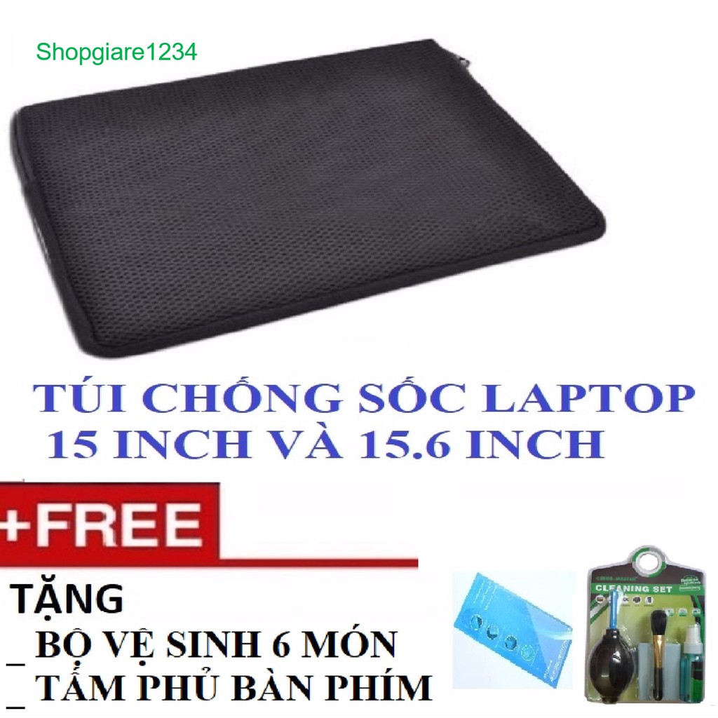 Combo Túi chống sốc kèm BỘ vệ sinh 6 món, Tấm phủ bàn phím