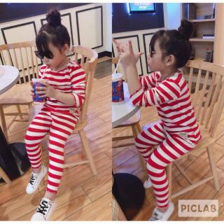 Com bộ kẻ cotton len cho bé