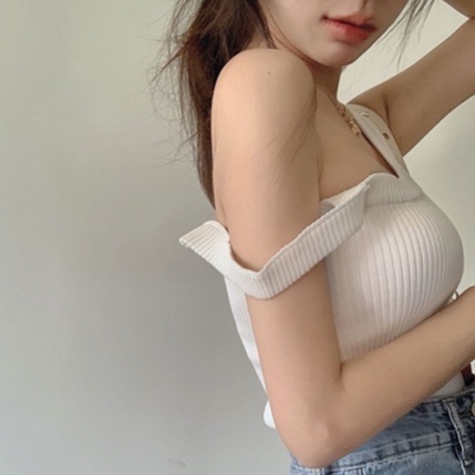 Áo dệt kim ZHELIHANGFEI không tay thiết kế lệch tà độc đáo quyến rũ