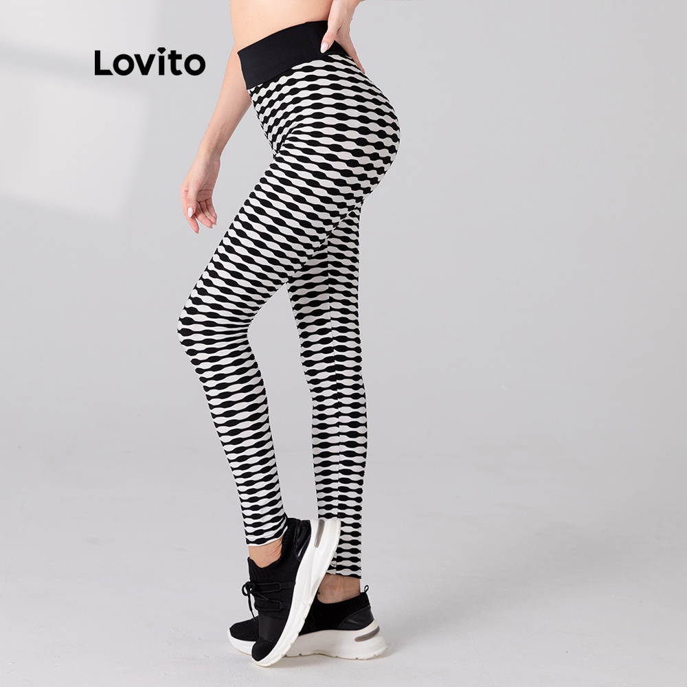 Quần Legging Lovito Kẻ Sọc Độ Co Giãn Cao Phong Cách Thể Thao L05213 (Màu Trắng)