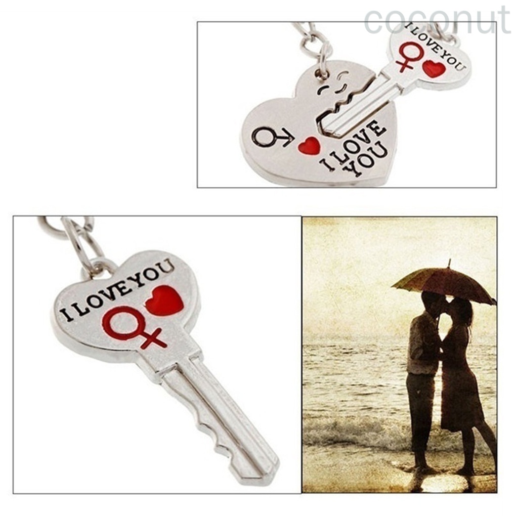 Móc khóa đôi hình trái tim khắc chữ I Love You bằng hợp kim kẽm