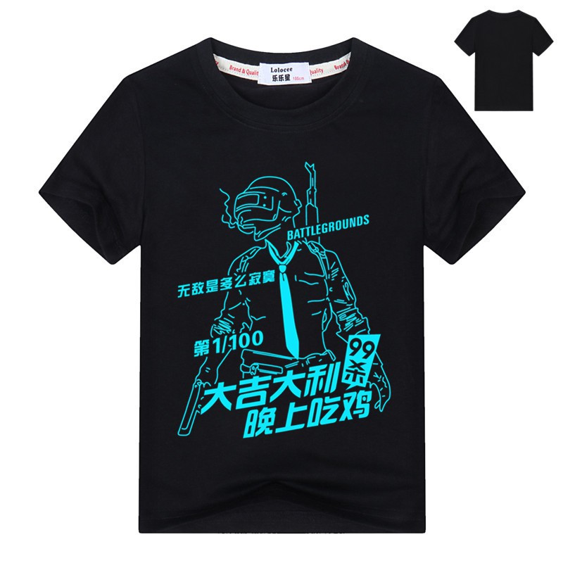 Con trai Cool tees Glow in the Dark PUBG Áo thun Trẻ em Người chiến thắng Quần áo Người chiến thắng Gà Ăn tối Tee