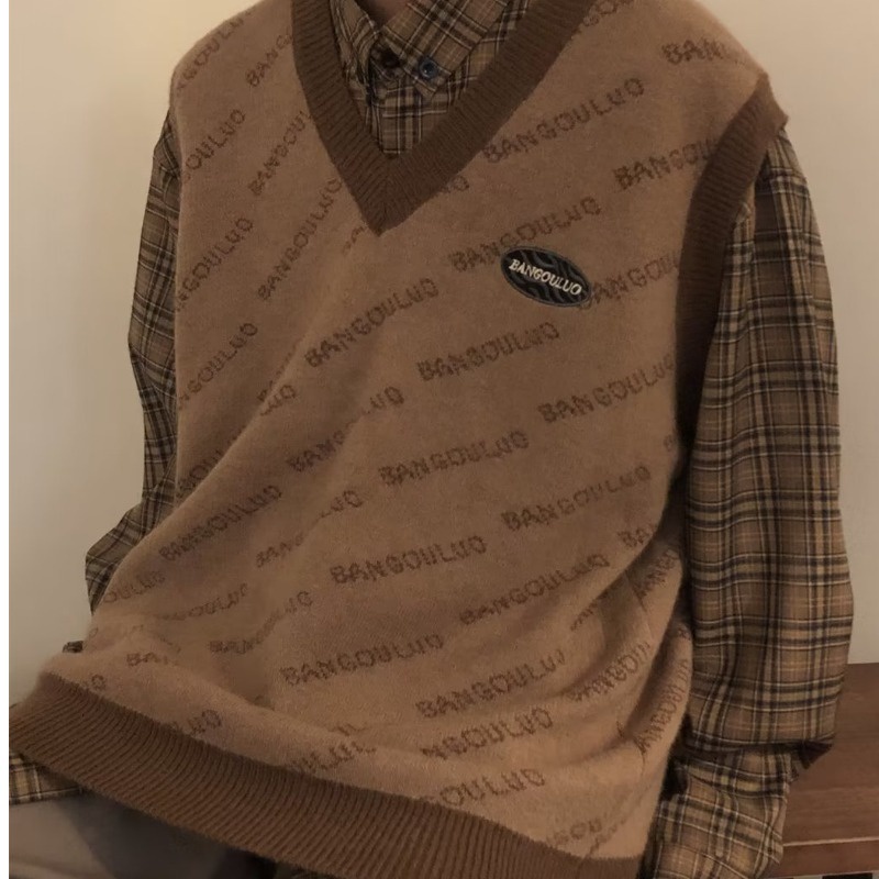 Áo Dệt Kim Sát Nách Dáng Rộng Cổ Chữ v In Chữ Thời Trang Cho Nam Và Nữ