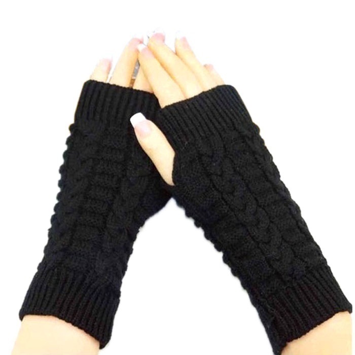 1 Đôi Găng Tay Len Hở Ngón Giữ Ấm Mùa Đông Mềm Mại Cho Nữ (Màu Xanh Lá/ Khaki)