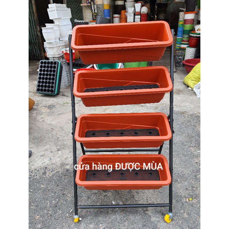 bộ kệ 4 tầng (khung + chậu) trồng hoa, trồng rau siêu đẹp và tiện lợi.