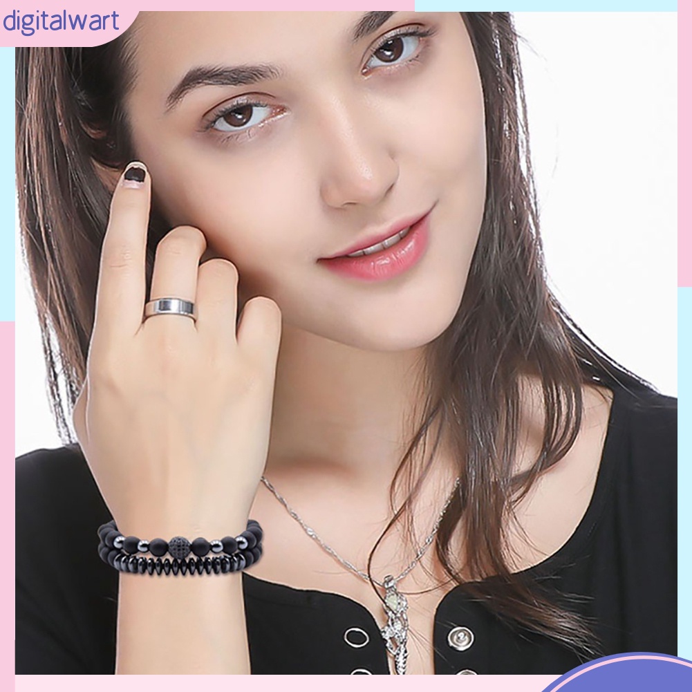 Bộ 2 Vòng Tay Chuỗi Hạt Đá Núi Lửa Tự Nhiên Thời Trang Unisex