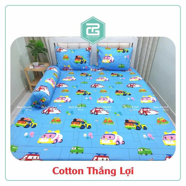 Bộ ga gối Thắng Lợi {4 món}100% Cotton chuẩn logo họa tiết Xe Hơi