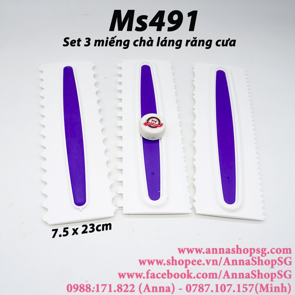 MS491 BỘ 3 MIẾNG CHÀ LÁNG BÁNH HÌNH RĂNG CƯA DÀI 23cm