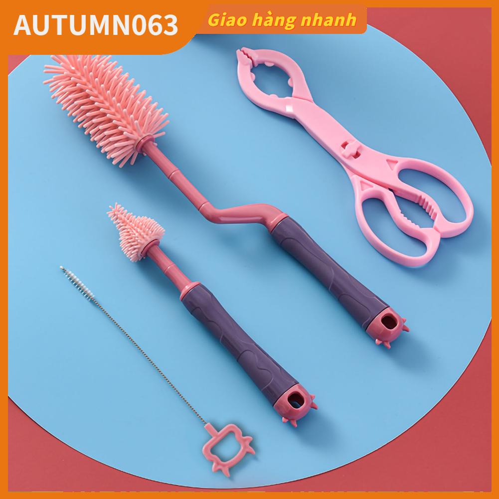 3 cái cho bé Bộ bàn chải làm sạch bình sữa silicone mềm mại khác nhau Đầu Bàn Autumn063