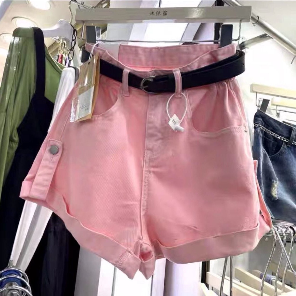 Quần short denim ống rộng lưng cao dáng chữ A nhiều màu sắc phong cách vintage thời trang cho nữ