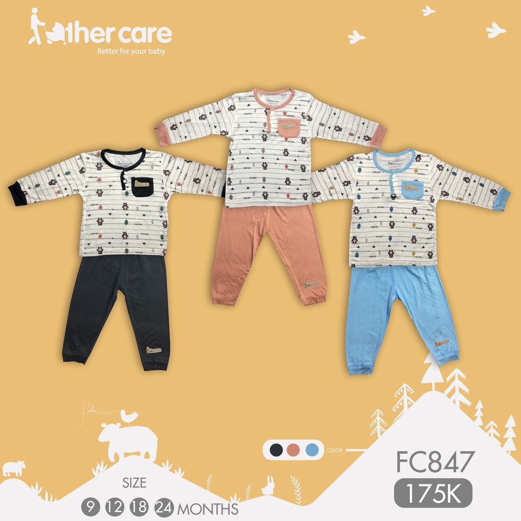 Bộ quần áo FatherCare Nẹp trụ Dài - Gấu (Họa tiết - Trơn) FC847 size 9-12-18-24M