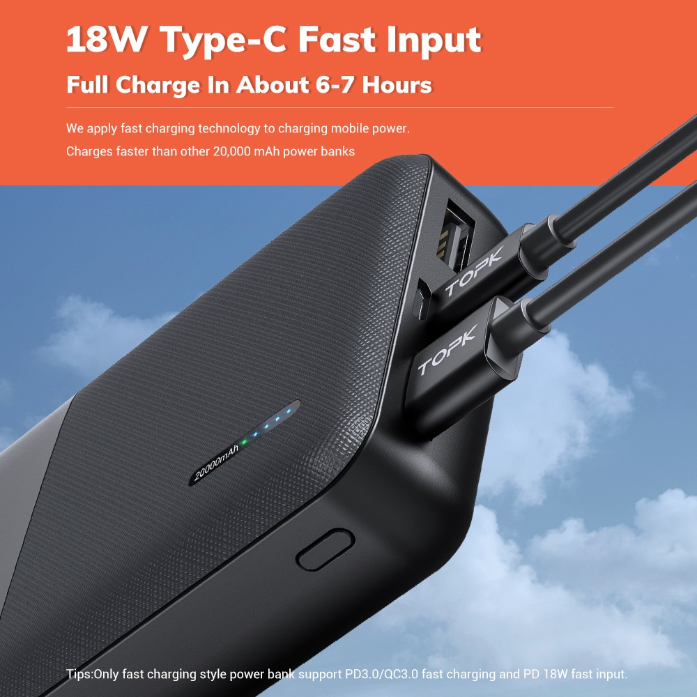 Pin Dự Phòng TOPK I2009Q 18W QC3.0 Sạc Nhanh 2 Cổng USB PD3.0 QC3.0 20000mAh Cho Xiaomi Samsung IPhone | WebRaoVat - webraovat.net.vn