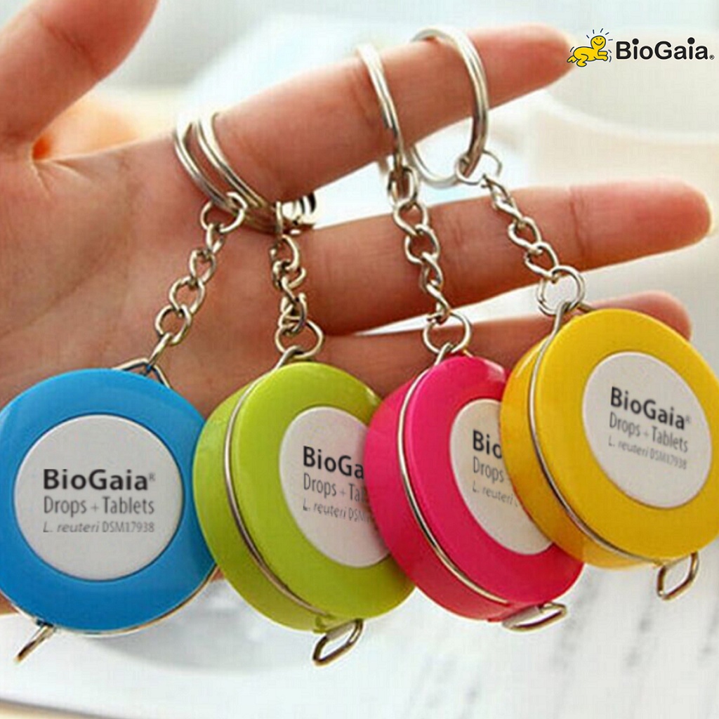 [Quà tặng không bán]Thước dây cuộn mini màu vàng hoặc màu xanh Logo BioGaia siêu dễ thương thiết kế dạng móc khóa tihoặc