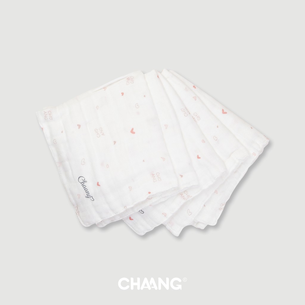 Set 5 chiếc khăn sữa họa tiết TRÁI TIM CHAANG, quần áo, phụ kiện, đồ sơ sinh Chaang cotton an toàn cho bé