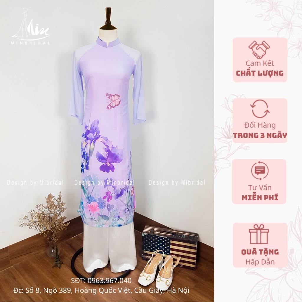 Áo dài chơi tết màu tím cà, áo 4 tà voan tơ óng | BigBuy360 - bigbuy360.vn