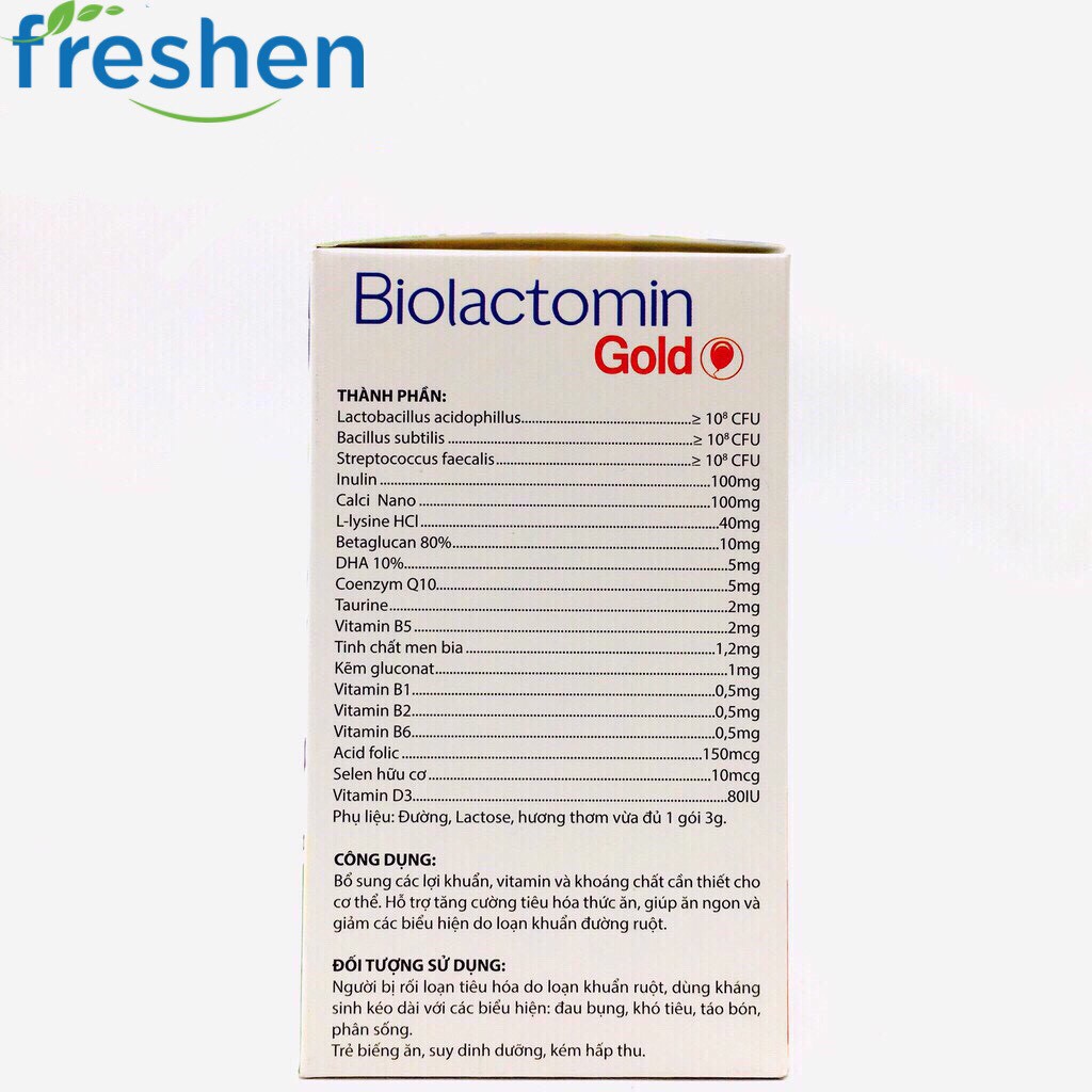 Cốm Biolactomin gold hỗ trợ tiêu hóa trẻ biếng ăn kém hấp thụ hộp 30 gói