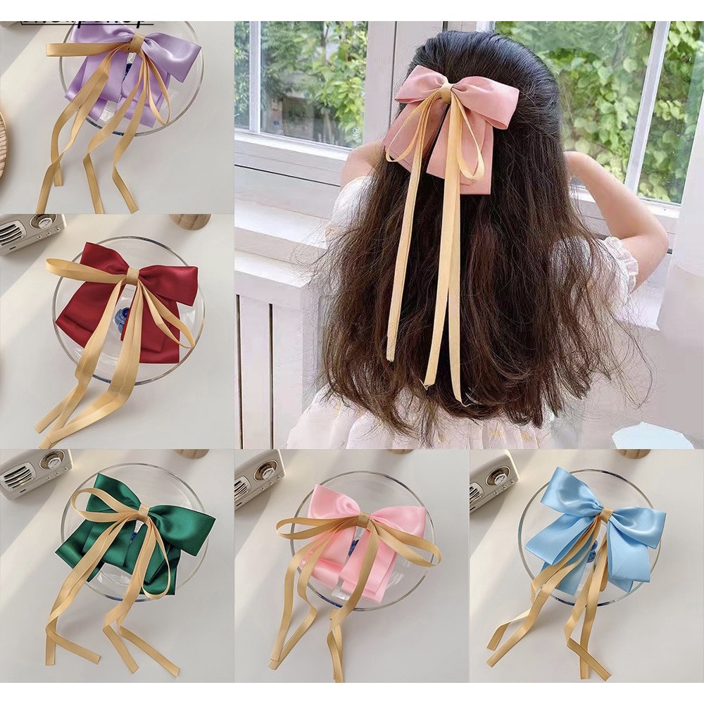 Kẹp Tóc Nơ Phối Dây Ruy Băng Tua Rua Nhiều Màu Phong Cách Hàn Quốc Xinh Xắn Cho Bé Gái