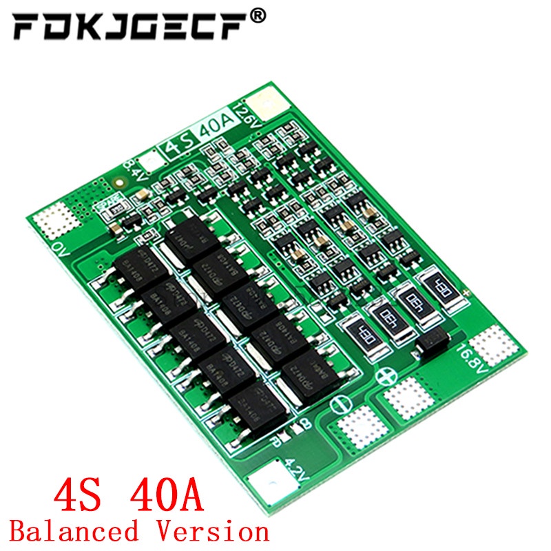 Bảng Mạch Sạc Pin Li-ion 18650 4S 40A PCB BMS Cân Bằng Cho Mô Đun Di Động 14.8V 16.8V Lipo