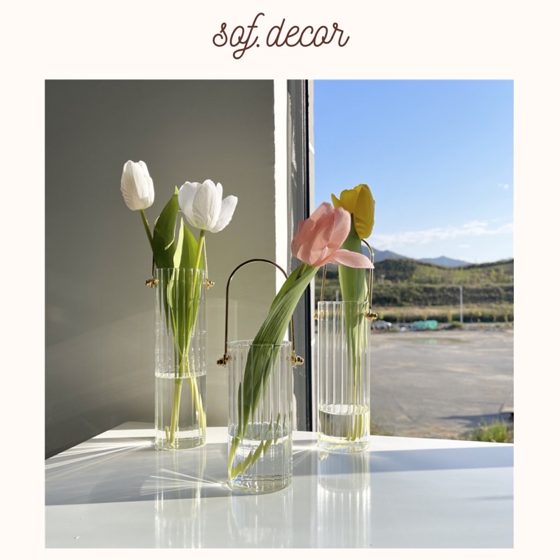 Lọ hoa dài quai sắt cắm hoa trang trí phong cách Hàn Quốc - Décor nhà Sò