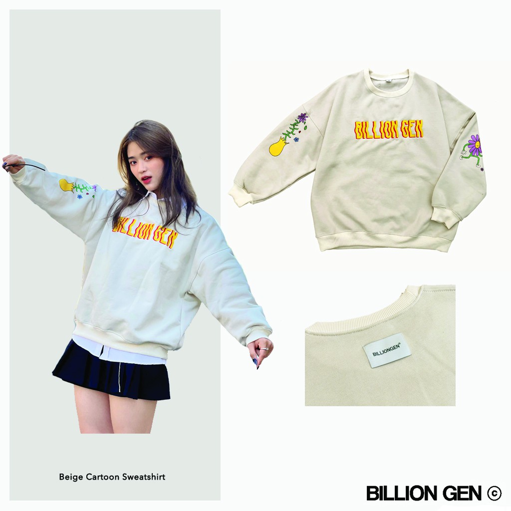 Áo Sweater Nữ Beige Cartoon Sweatshirt Billion Gen