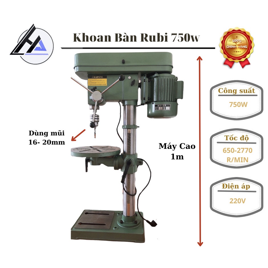 Máy Khoan Bàn RUBY NỘI ĐỊA BM16H Công Suất 750W-Cao 1M KẸP ĐẦU 16-20mm Bảo Hành 12 Tháng