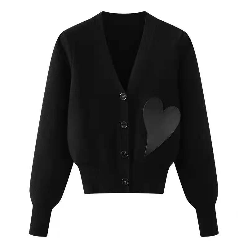 Áo khoác len cardigan cổ chữ V in hình trái tim phong cách retro thời trang Hàn Quốc cho nữ