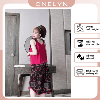 Đồ ngủ Pyjama lụa latin, bộ lửng lụa latin nơ cao cấp 46 - 67kg