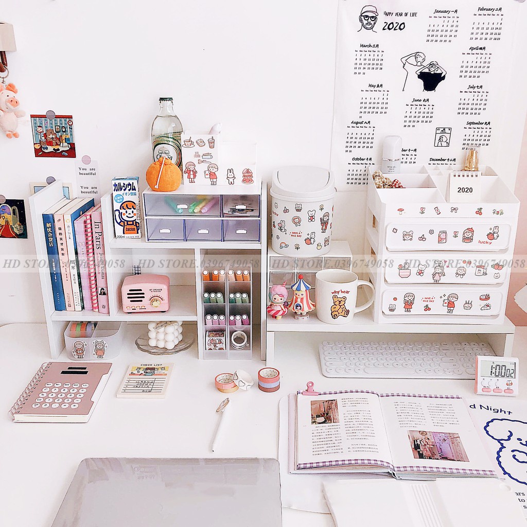 💗FREESHIP💗 KỆ ĐỂ SÁCH KÈM KỆ MÁY TÍNH ĐỂ BÀN LÀM VIỆC - LẮP GHÉP - MÀU TRẮNG