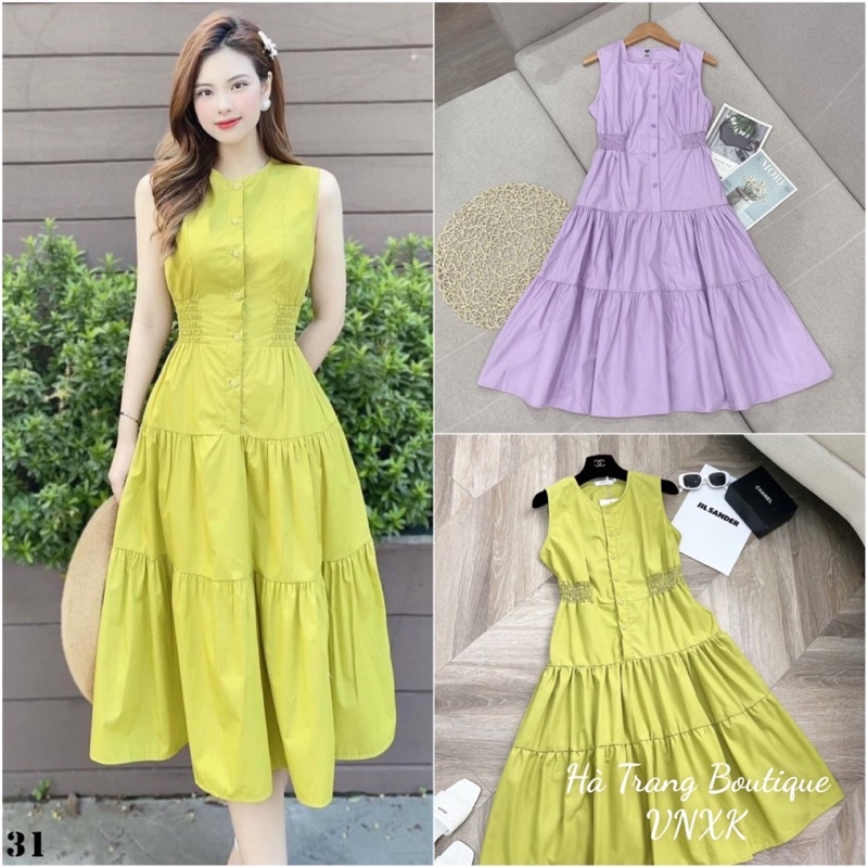 Váy maxi dáng dài, váy nữ sát nách xanh cốm (4 sz SMLXL)