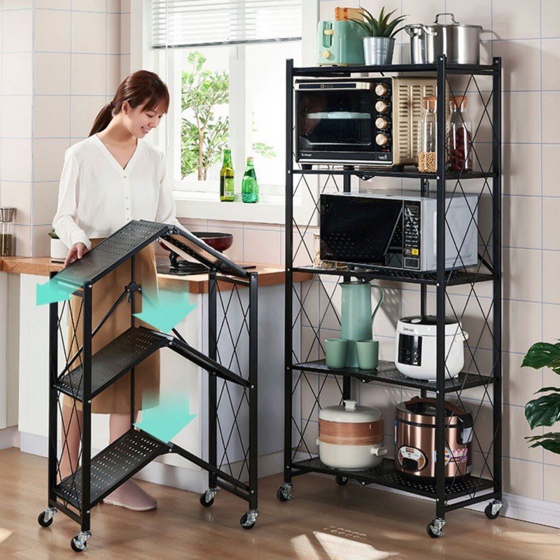 Kệ sắt xếp gọn thông minh 4 tầng có bánh xe