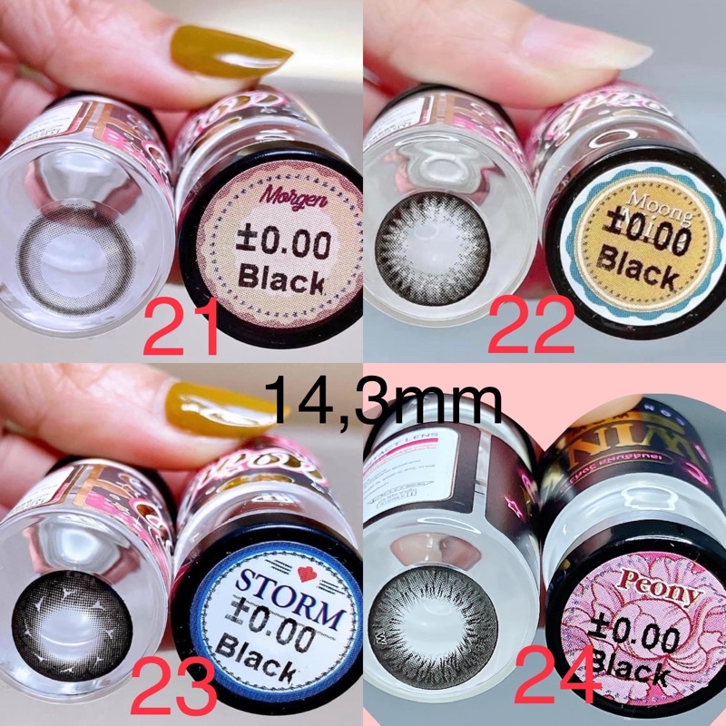 (FREE SHIP) Các mẫu lens Đen_Black HOT size ít giãn 14,3-14,2mm _Không độ