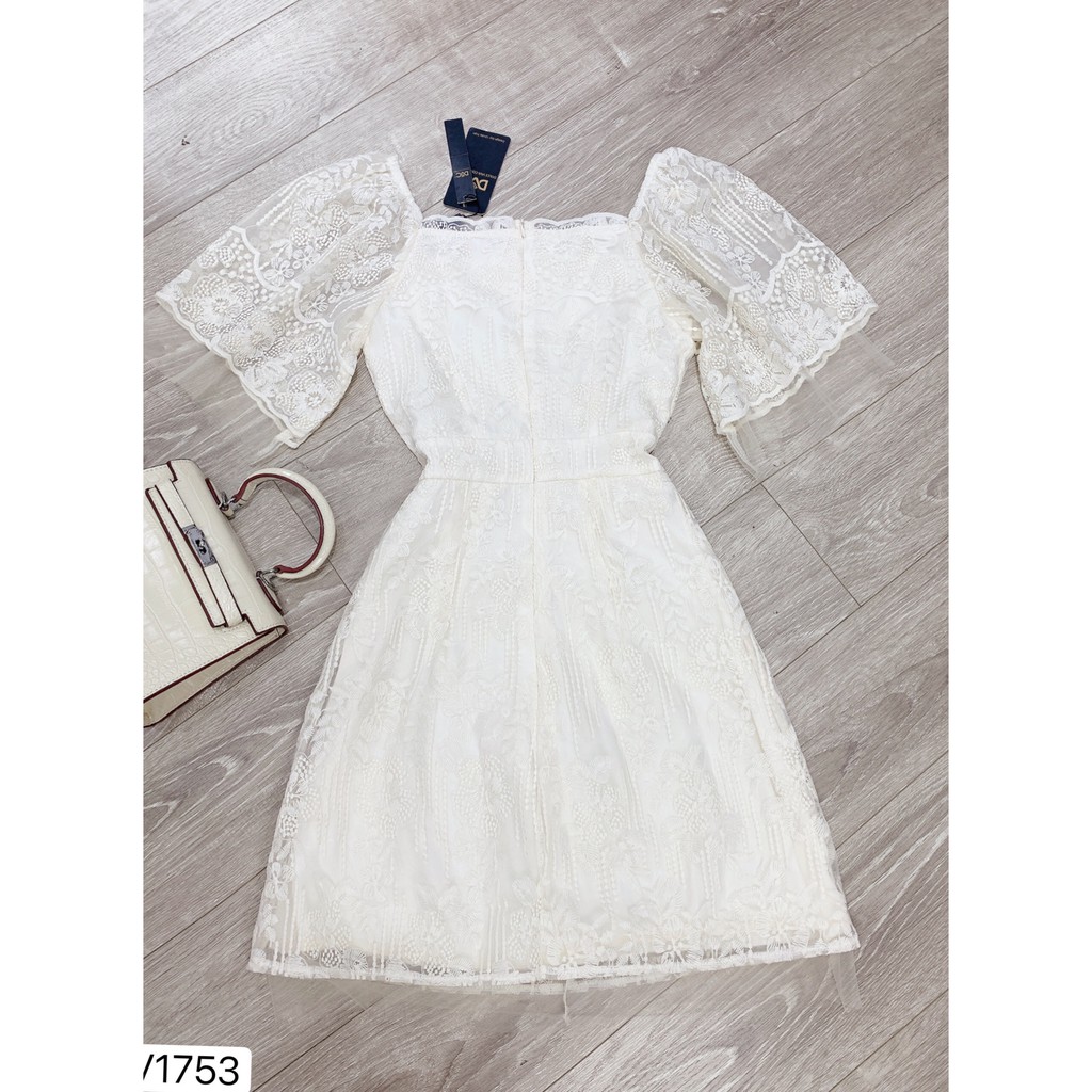 Váy ren kem thiết kế V1753 - ĐẸP SHOP DVC ( Ảnh mẫu và ảnh trải sàn do shop tự chụp )