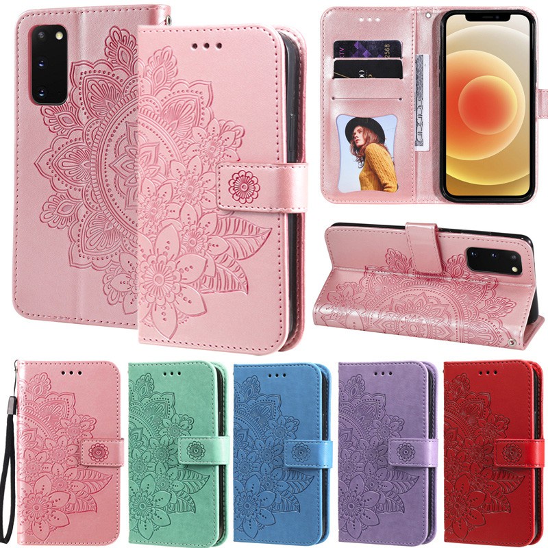 Bao Da Điện Thoại pu Mềm Hình Hoa Có Ngăn Đựng Thẻ Cho samsung galaxy s21 plus s10 plus s21 ultra s20 plus s20 ultra s20 fe 4G Ốp
