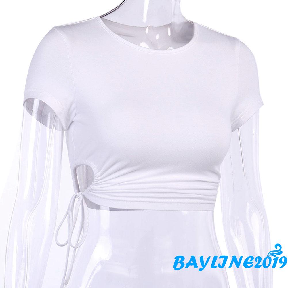 Áo thun ngắn tay cổ tròn màu sắc đơn giản thời trang cho nữ