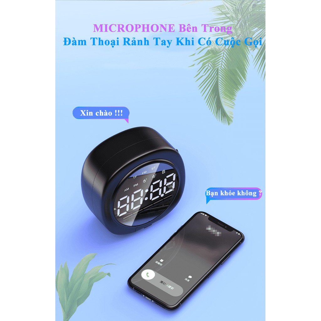 Đồng Hồ Loa Q12 Bluetooth Đa năng Mặt Gương Phát nhạc - Đài FM - Báo Thức