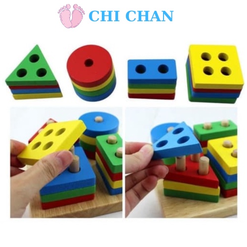 Đồ chơi thả hình vào trục gỗ giúp phát triển trí tuệ cho bé montessori luyện kỹ năng Chi chan