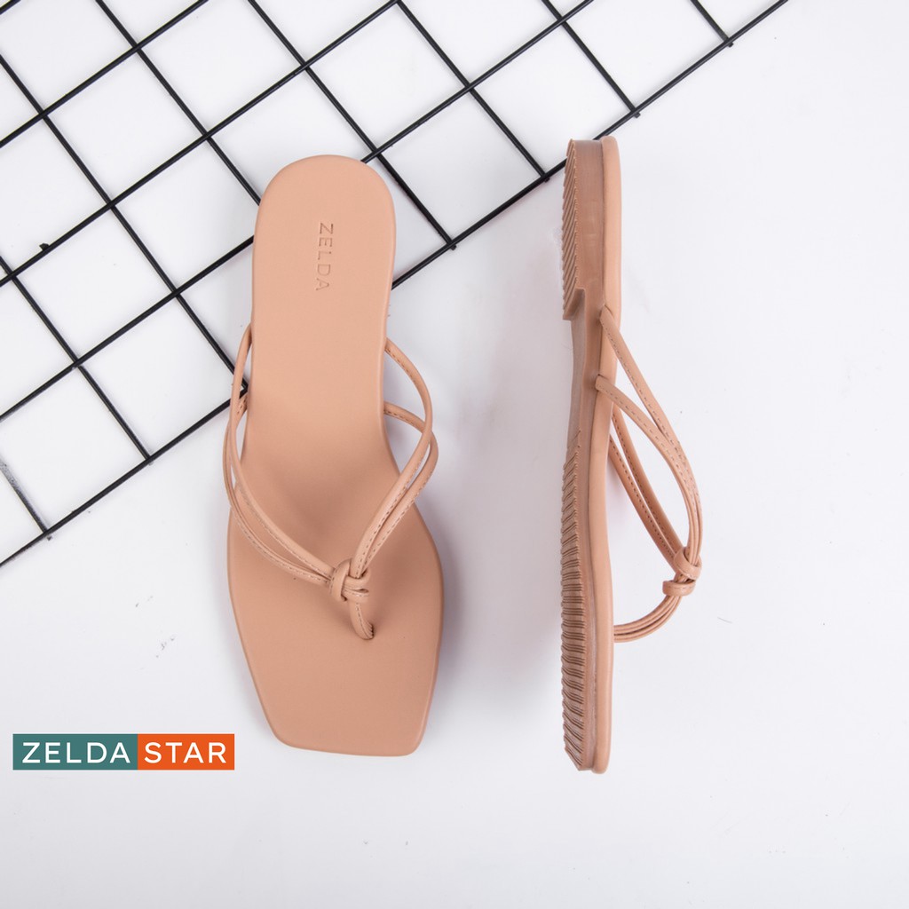 Dép xẹp nữ Zelda Star xỏ ngón quai thắt đế 1cm - DX0271020