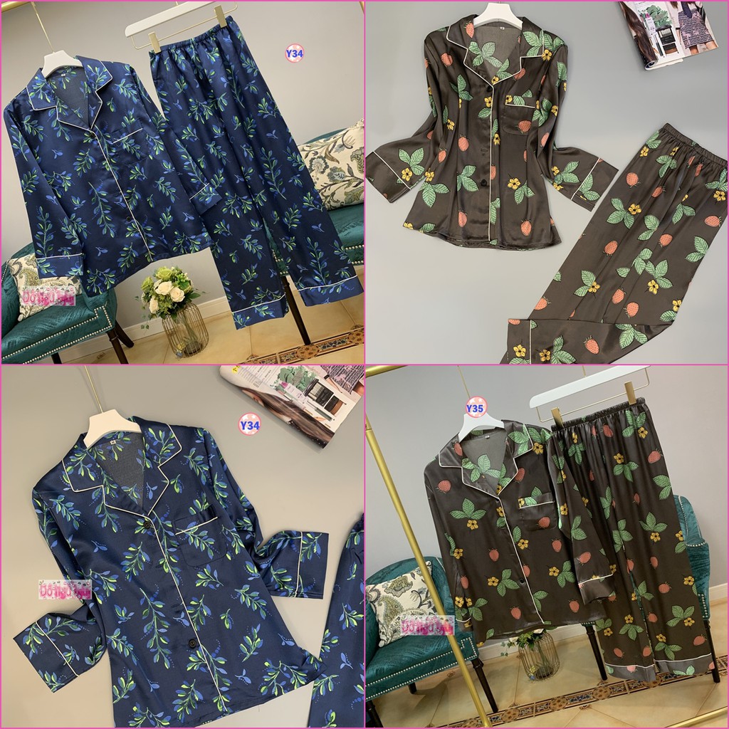 Pijama Lụa Hoa Dài Tay Cao Cấp Y34