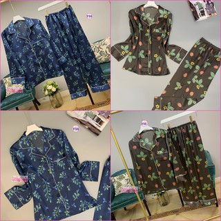 Pijama lụa hoa dài tay cao cấp y34