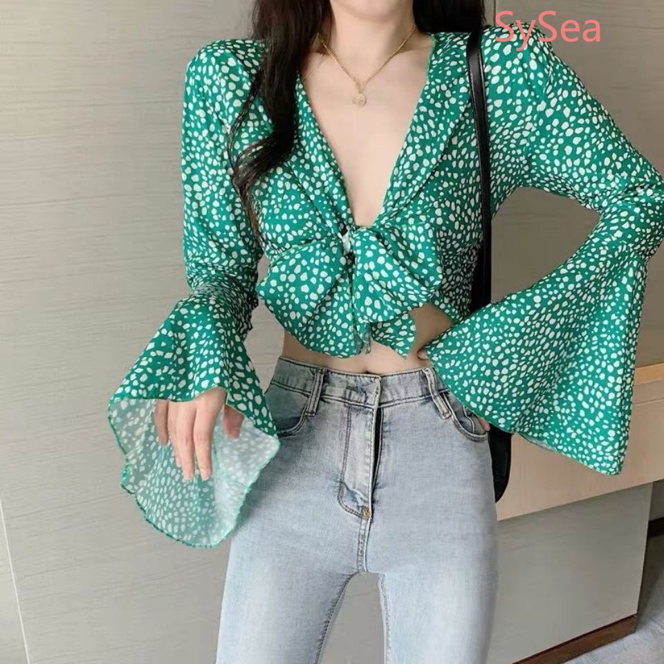 Áo croptop dài tay thắt nơ chống nắng thời trang mùa hè cho nữ