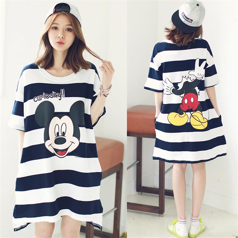 Đầm Ngủ Chất Cotton Dáng Rộng In Họa Tiết Hoạt Hình Phong Cách Hàn Quốc Thời Trang Mùa Hè Cho Mẹ Bầu 0704