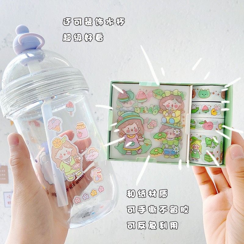 Hộp sticker kèm washi lớn nhiều màu sắc dễ thương