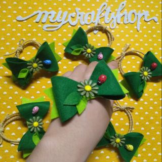 Dây buộc tóc hình nơ Handmade - Xanh lá