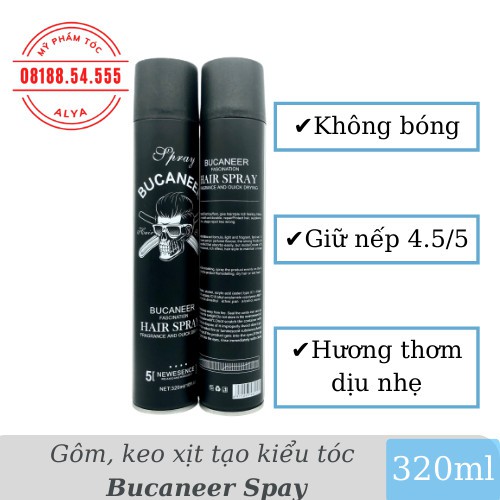 Gôm, Keo Xịt Tóc BUCANNER BARBER 320ml tạo kiểu giữ nếp cho tóc. HÀNG CHÍNH HÃNG